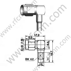 Ângulo direito do direito do crimp do macho de SMA para o conector de RF RG405 semi-rígido