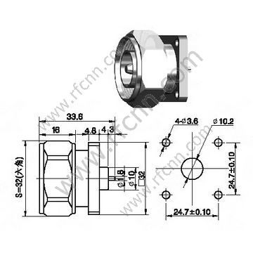 DIN 7/16 macho micro strip conector RF