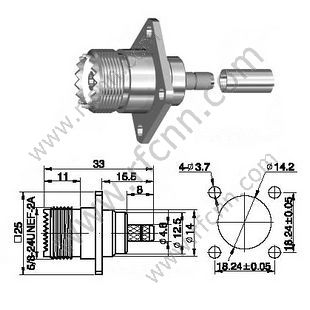 UHF feminino crimp flange para conector RG58 RF