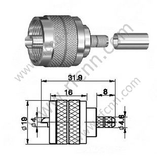 UHF masculino crimp para conector RG58 RF
