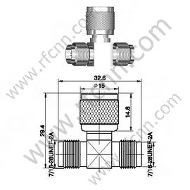 TNC T tipo dois fêmea para um conector de RF masculino