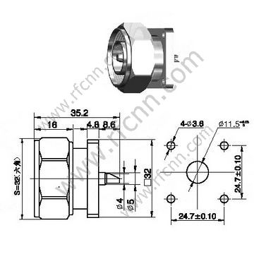 DIN 7/16 flange masculino Mount Mount RF Connector