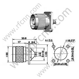 N flange masculino para cabo semi-rígido RG402 RF Conector