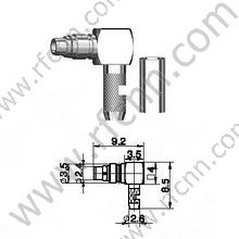 MMCX masculino crimp ângulo direito para o conector RG174 RF