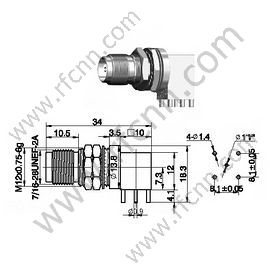 Ângulo direito da direita do TNC para o conector RF do PWB