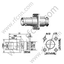 Flange de braçadeira feminina BNC para conector RG174 RF