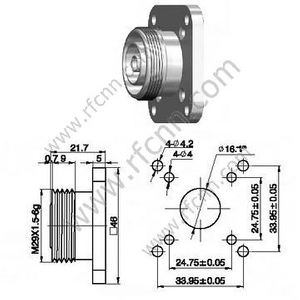 DIN 7/16 Feminino Microstrip Flange 46mm RF Conector