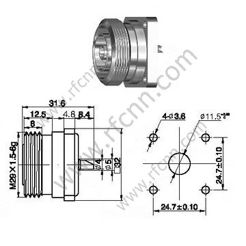 DIN 7/16 Feminino Flange Mount RF Conector