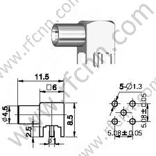Ângulo direito do direito de MCX para o conector RF do PWB
