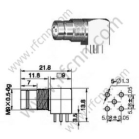 1,6 / 5.6 Ângulo direito feminino para conector RF PCB