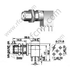 Ângulo direito feminino do mini uhf para o conector do RF do PWB