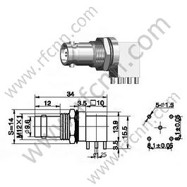 Ângulo direito da direita do BNC para o conector do RF do PWB