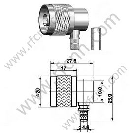 N ângulo direito masculino para conector RG58 RF