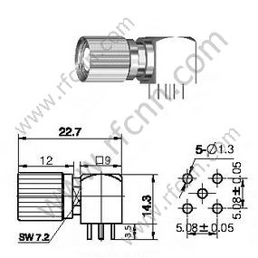 1,6 / 5.6 Ângulo direito masculino para conector RF PCB