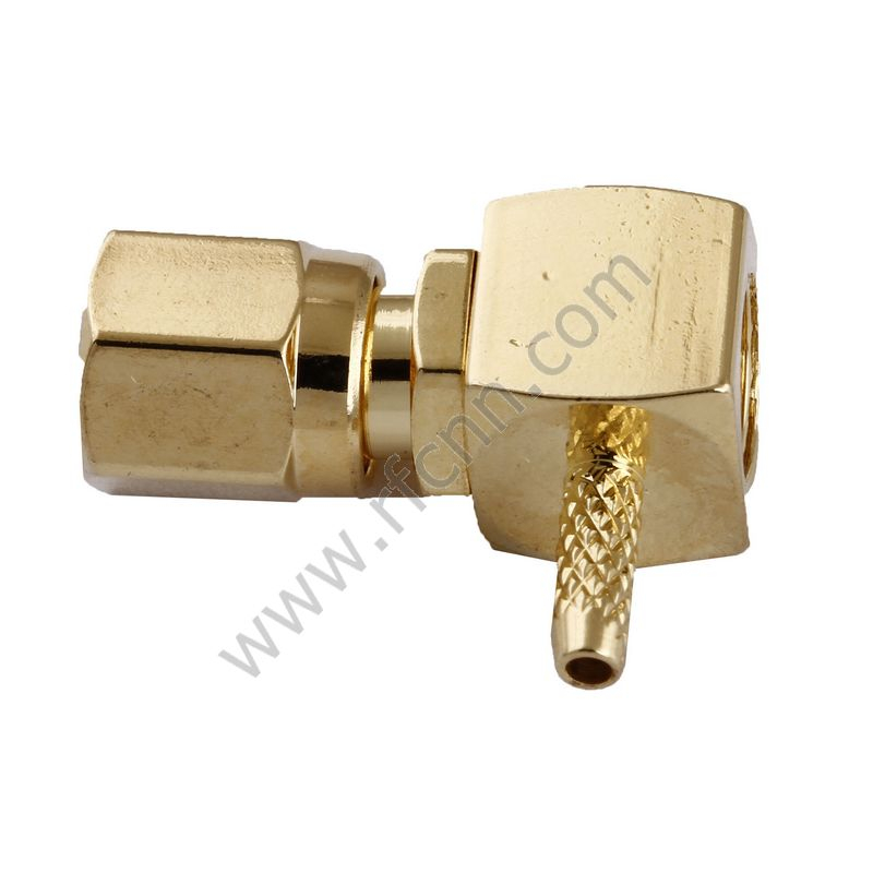 SMC feminino direito ângulo crimpagem para conector RG178 RF