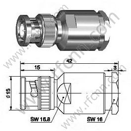 Braçadeira masculina BNC para o conector RG213 RF