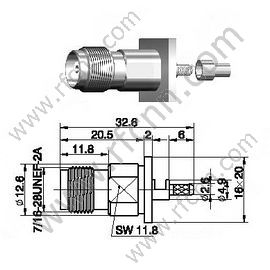 TNC Feminino Flange para Conector RF RG174