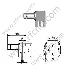 1,0 / 2.3 Ângulo direito feminino para conector RF PCB