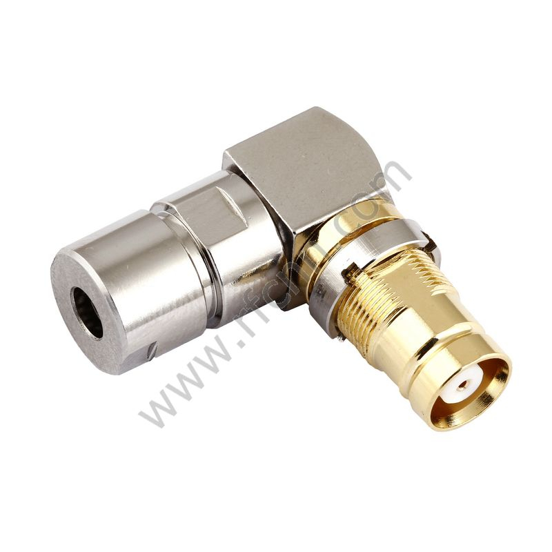 Ângulo direito do direito da braçadeira 1.6 / 5.6 fêmea para o conector RF do cabo flexível